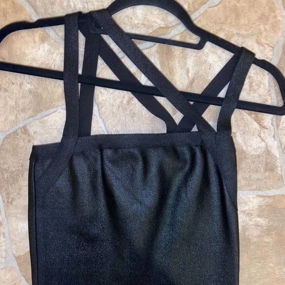 Herve Leger Black Metallic Shiny Bandage Strappy Bodycon Mini Dress, Size XS - Picture 6 of 8